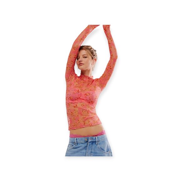 Lady Lux Printed Top by Free People Coral Combo NWT S - Picture 10 of 10